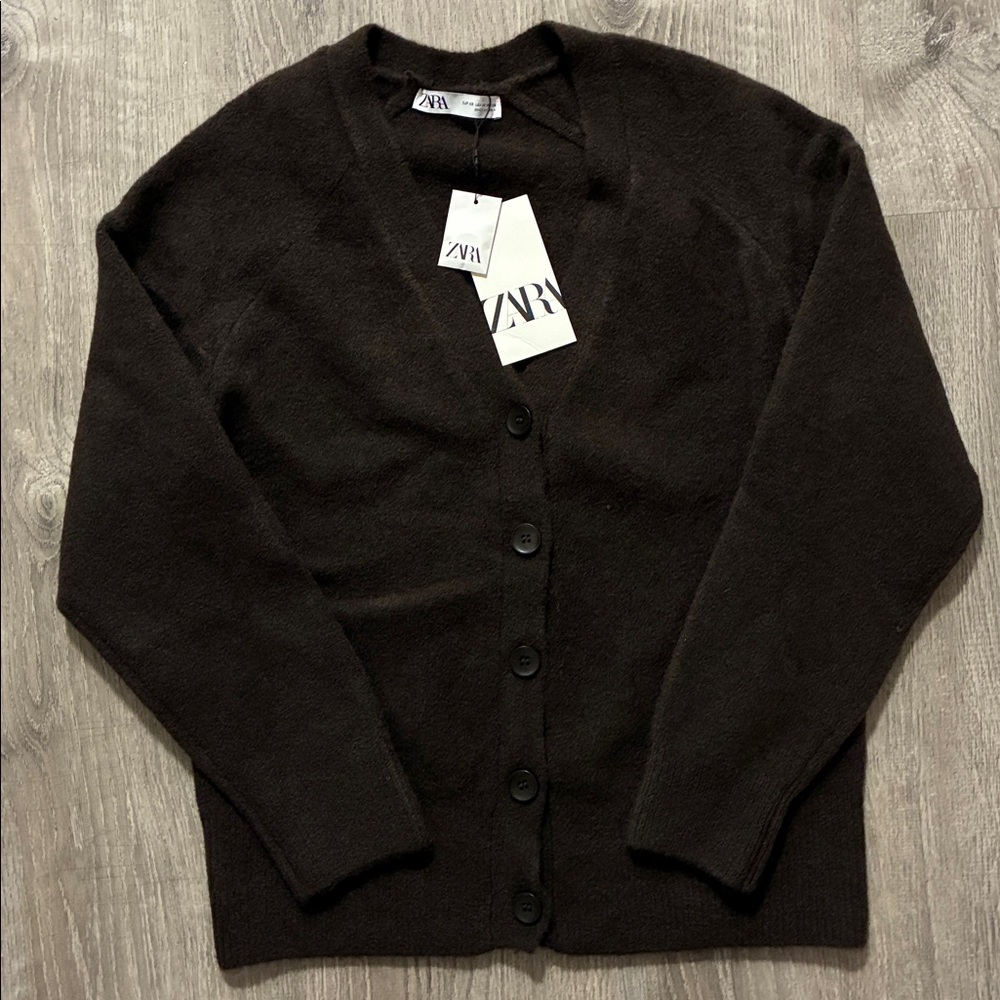 NWT Zara Brown Button-Up Cardigan XS